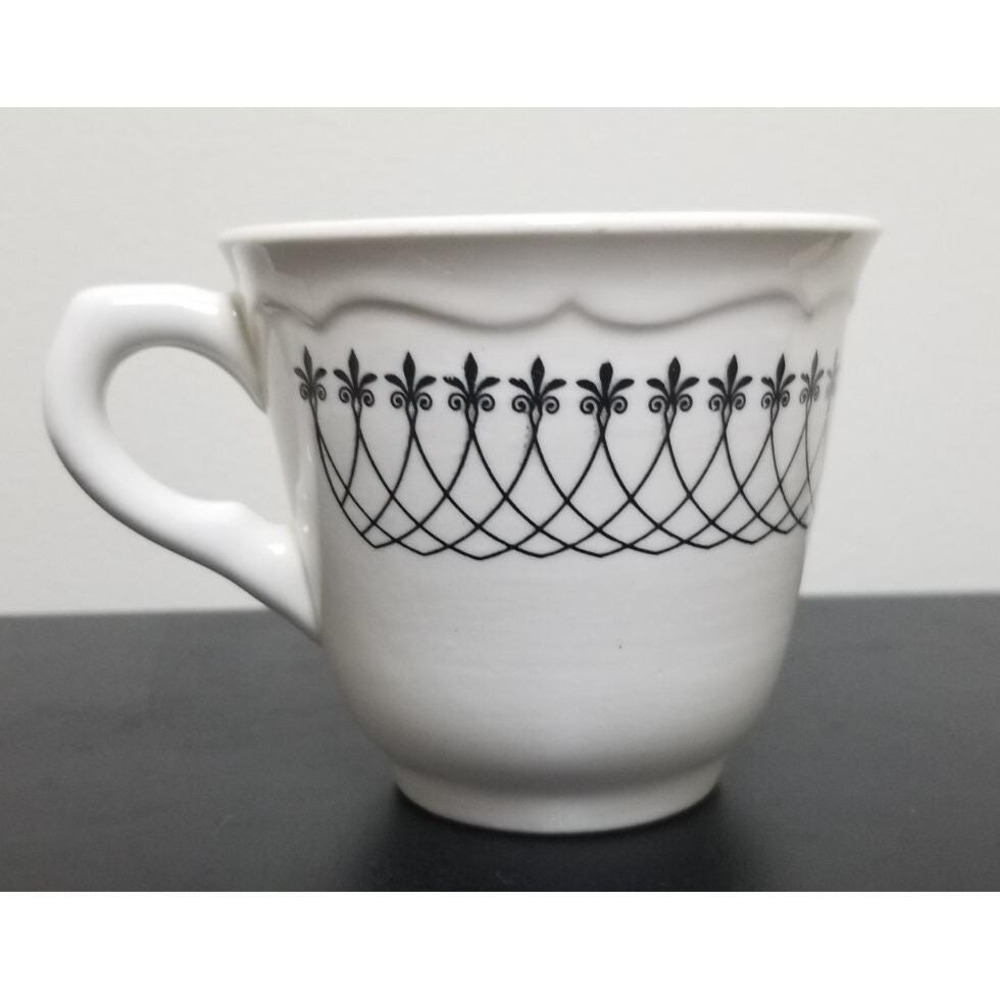 1 Vtg Syracuse China Black Lace Fleur-de-lis Coffee Tea Cup Restaurant Ware